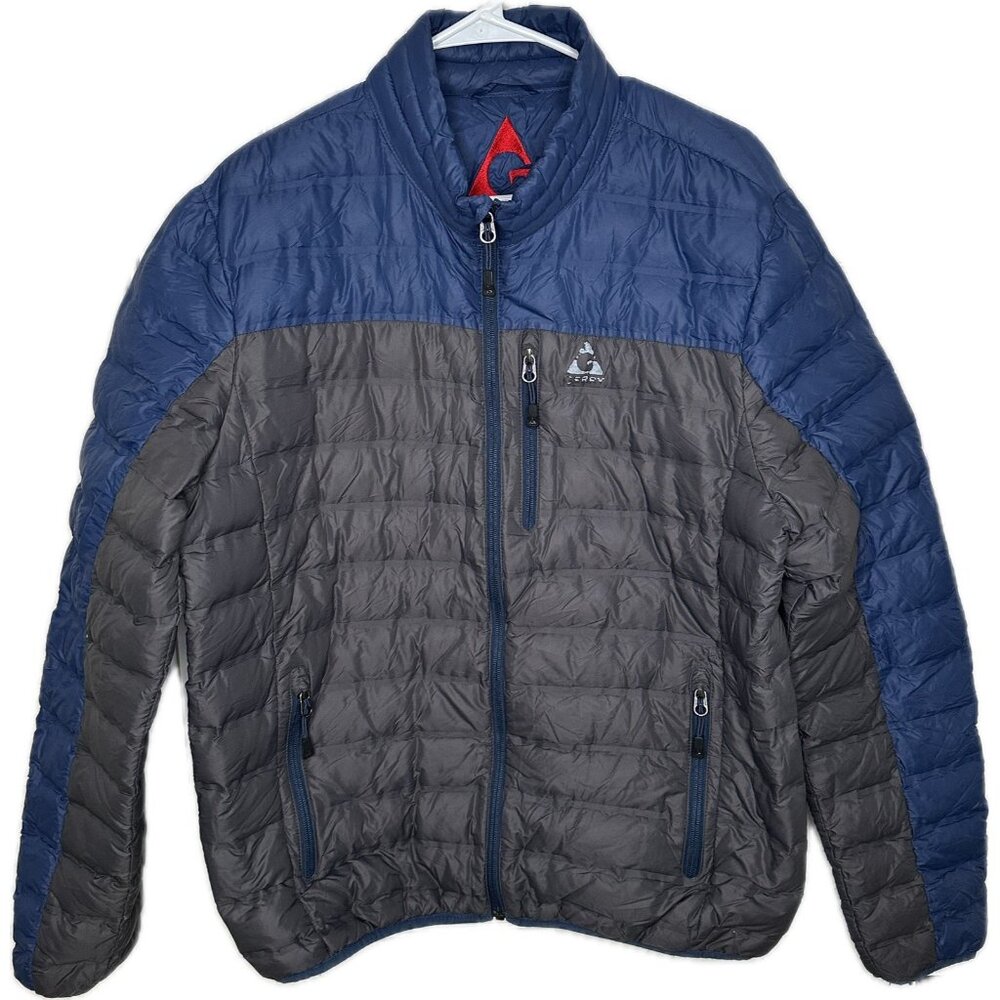 Gerry Puffer Jacket Fill Power 650 Full Zip Pockets Black Blue Mens Size L